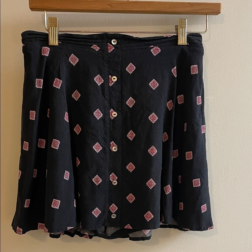 Express Black Mini Skirt with Pink Geometric Design